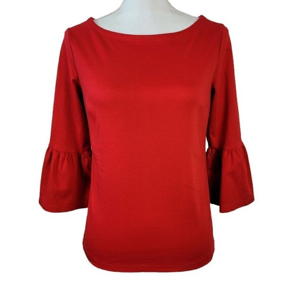 Talbots Sz Small Red Tee Shirt 3/4 Bell Sleeves Business Casual Everyday Wear - Picture 1 of 5